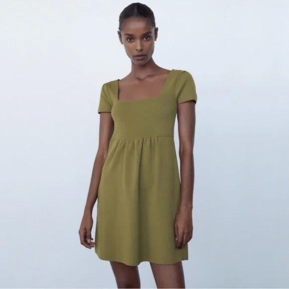 Zara Knit Ribbed Mini Dress in Green - Picture 1 of 8